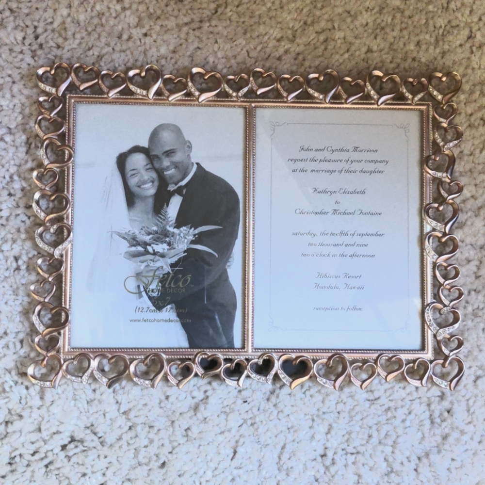 Open Hearts with Rhinestones Double Display Table Top Picture Frame